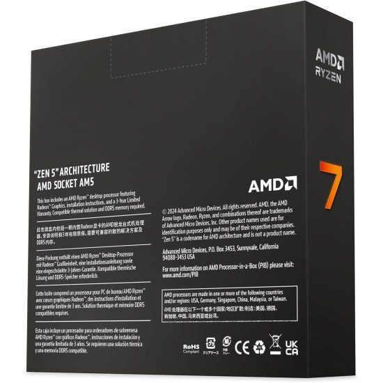 Procesador AMD Ryzen 7 9700X, 8 Núcleos, 3.8 Ghz - 5.4 Ghz, Gráficos Radeon, Cache 40 Mb, 100-100001404WOF Procesador AMD Ryzen 7 9700X, 8 Núcleos, 3.8 Ghz - 5.4 Ghz, Gráficos Radeon, Cache 40 Mb, 100-100001404WOF