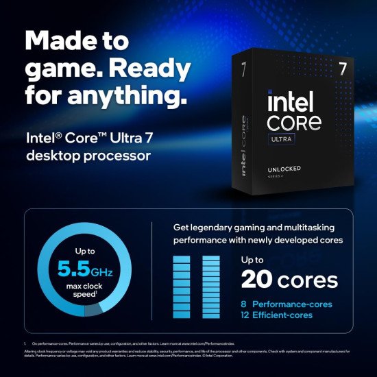 Procesador Intel Core Ultra 7 265K, IA, 20 Núcleos, 3.9 Ghz - 5.5 Ghz, Gráficos, Cache 66Mb, BX80768265K