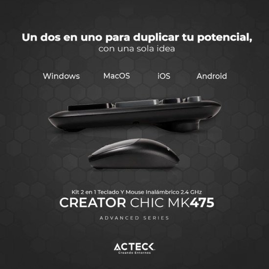Kit Teclado y Mouse Acteck Creator Chic MK475, Inalámbrico
