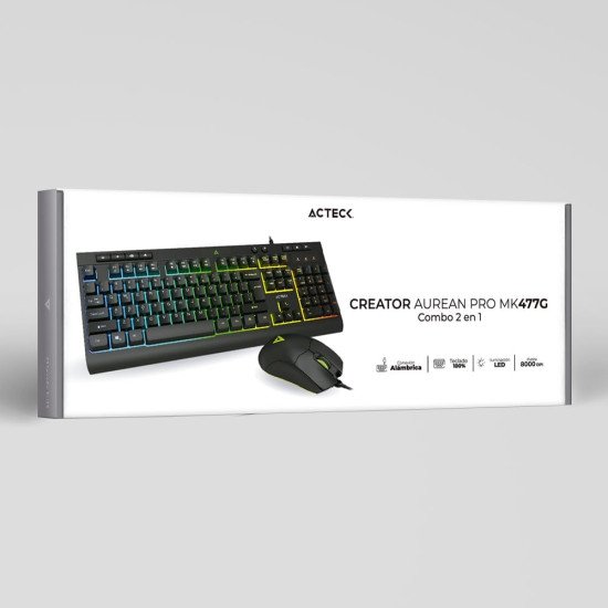 Kit Teclado y Mouse Acteck Creator Aurean Pro MK477G, Diseño Gamer, RGB, alámbrico USB