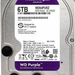 Disco Duro Interno Western Digital Purple DVR, 6Tb, 5400 RPM, Sata 6Gb/s, 256 Mb, WD64PURZ, Nuevo