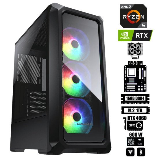 Computadora Escritorio AMD Ryzen 5 5500 + Ram 16Gb + M.2 1Tb + Geforce RTX 4060 + Wi-Fi & Bluetooth