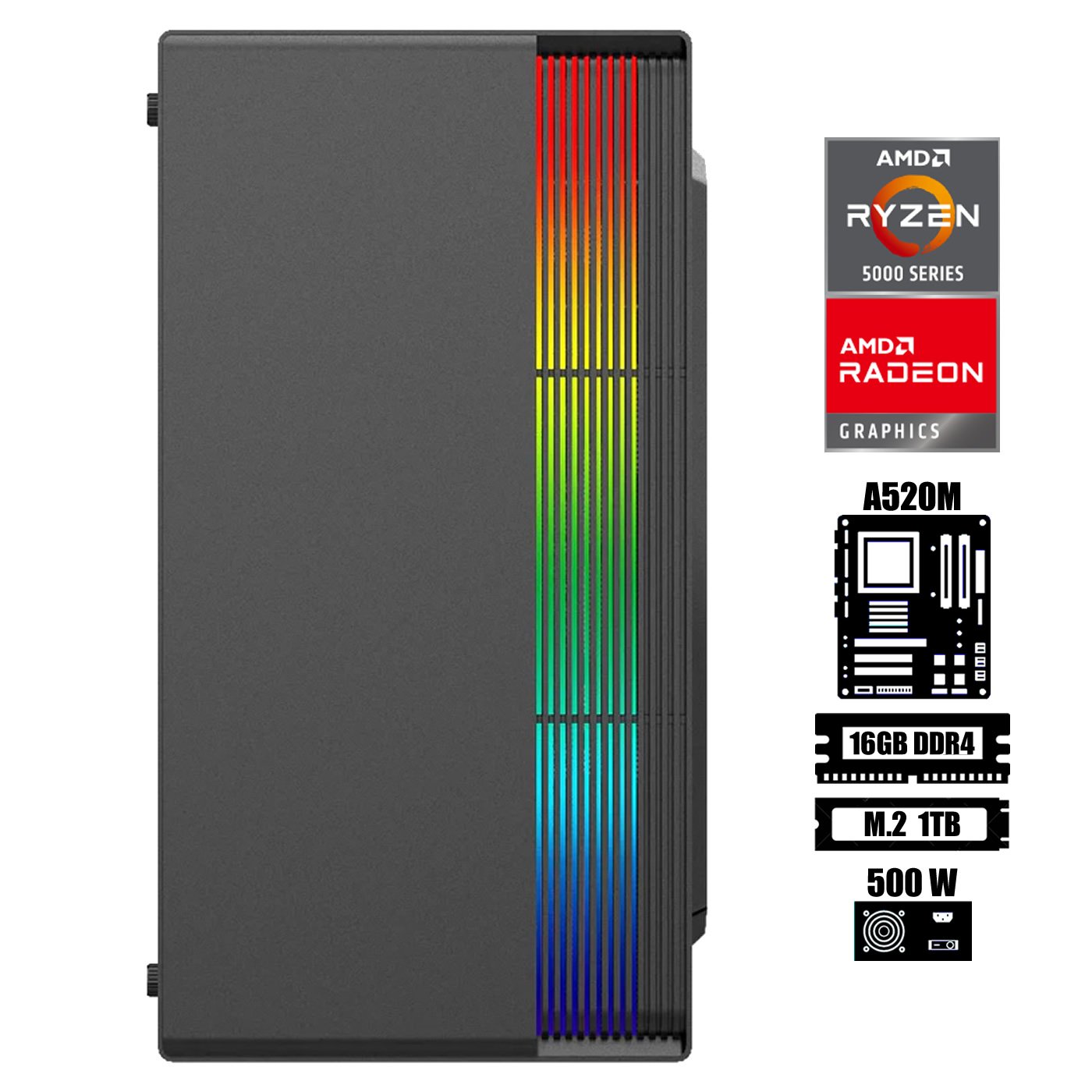 Computadora Escritorio AMD Ryzen 5 5600G + Ram 16Gb + M.2 1Tb + Gabinete  RGB USB 3.0 500W