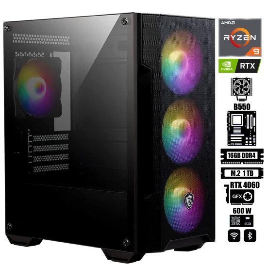 Computadora Escritorio AMD Ryzen 9 5900X + Ram 16Gb + M.2 1Tb + Geforce RTX 4060 + Wi-Fi & Bluetooth