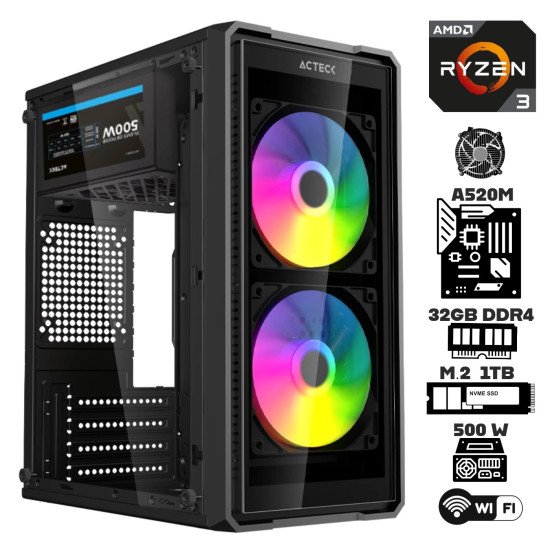 Computadora Escritorio AMD Ryzen 3 5300G + Ram 32Gb + M.2 1Tb + WI-FI + Gabinete 500 Watts