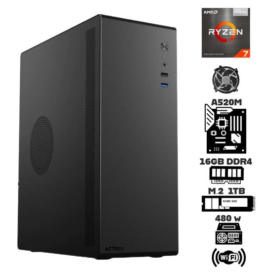 Computadora Escritorio AMD Ryzen 7 5700G + Ram 16Gb + M.2 1Tb + WI-FI + Gabinete Slim