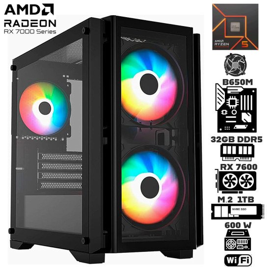 Computadora Escritorio AMD Ryzen 5 7600 + Ram 32Gb DDR5 + M.2 1Tb + Radeon RX 7600 + Wi-Fi Computadora Escritorio AMD Ryzen 5 7600 + Ram 32Gb DDR5 + M.2 1Tb + Radeon RX 7600 + Wi-Fi