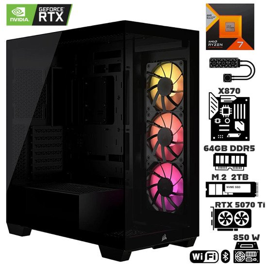 Computadora Escritorio AMD Ryzen 7 7800X3D + Ram 64Gb DDR5 + M.2 2Tb + Geforce RTX 5070 Ti + Wi-Fi Bluetooth