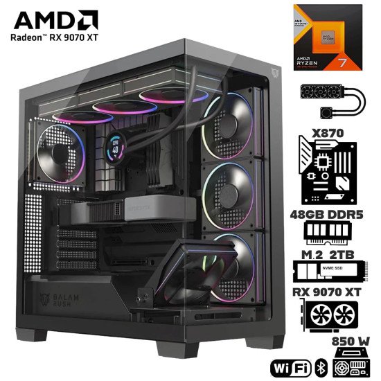Computadora Escritorio AMD Ryzen 7 7800X3D + Ram 48Gb DDR5 + M.2 2Tb + Radeon RX 9070 XT + Wi-Fi Bluetooth