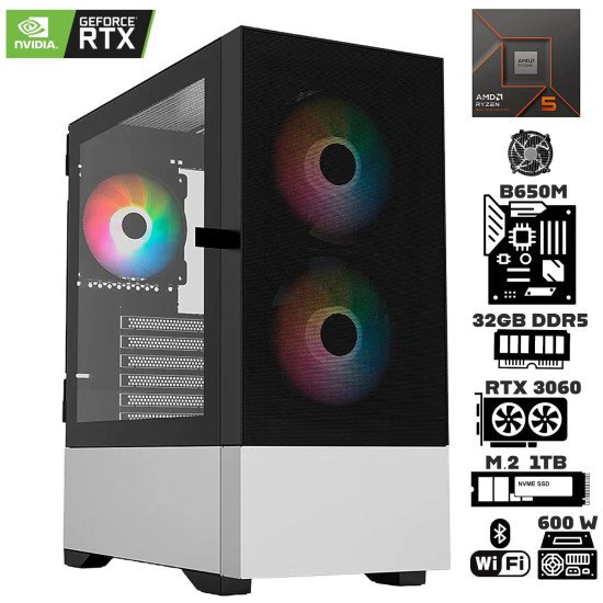 Computadora Escritorio AMD Ryzen 5 8400F + Ram 32Gb DDR5 + M.2 1Tb + Geforce RTX 3060 + Wi-Fi Bluetooth
