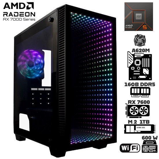 Computadora Escritorio AMD Ryzen 5 8400F + Ram 16Gb DDR5 + M.2 1Tb + Radeon RX 7600 + Wi-Fi