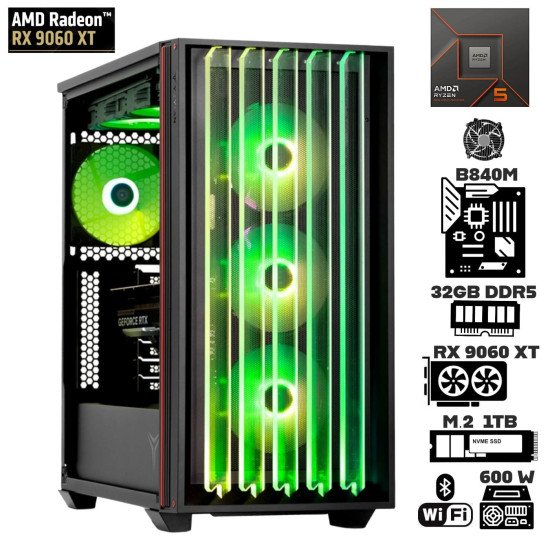 Computadora Escritorio AMD Ryzen 5 8400F + Ram 32Gb DDR5 + M.2 1Tb + Radeon RX 9060 XT + Wi-Fi Bluetooth
