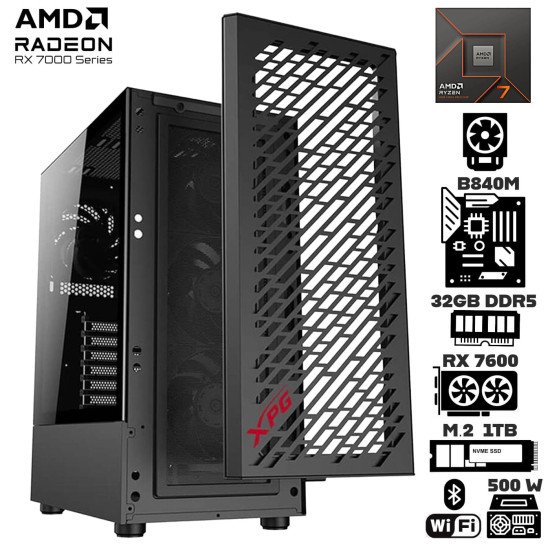 Computadora Escritorio AMD Ryzen 7 8700F + Ram 32Gb DDR5 + M.2 1Tb + Radeon RX 7600 + Wi-Fi Bluetooth