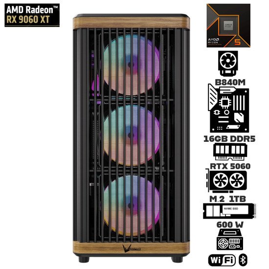 Computadora Escritorio AMD Ryzen 5 9600X + Ram 16Gb DDR5 + M.2 1Tb + Radeon RX 9060 XT +  Wi-Fi 6E & Bluetooth