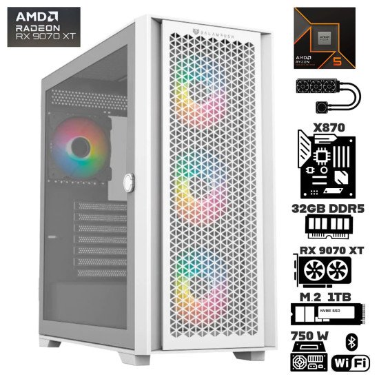 Computadora Escritorio AMD Ryzen 5 9600X + Ram 32Gb DDR5 + M.2 1Tb + Radeon RX 9070 XT +  Wi-Fi Bluetooth