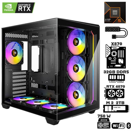 Computadora Escritorio AMD Ryzen 5 9600X + Ram 32Gb DDR5 + M.2 2Tb + Geforce RTX 4070 +  Wi-Fi 6E Bluetooth