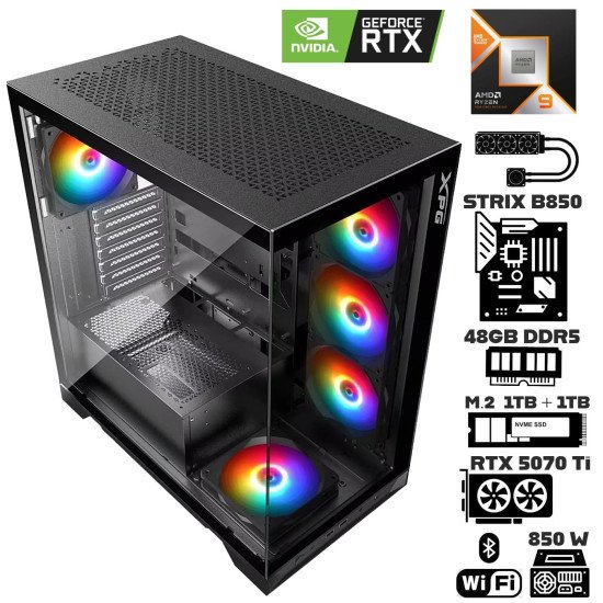 Computadora Escritorio AMD Ryzen 9 9900X3D + Ram 48Gb DDR5 + M.2 2Tb + Geforce RTX 5070 Ti + Wi-Fi 7 Bluetooth