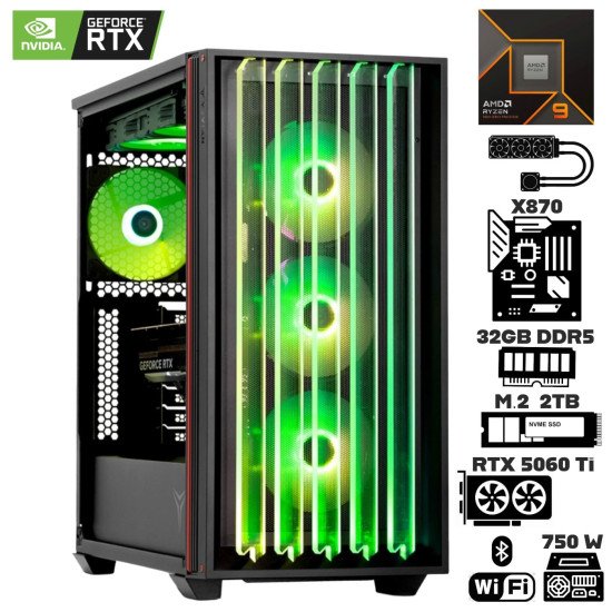 Computadora Escritorio AMD Ryzen 9 9950X + Ram 32Gb DDR5 + M.2 2Tb + Geforce RTX 5060 Ti + Wi-Fi Bluetooth