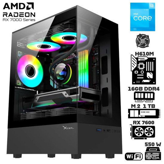 Computadora Escritorio Intel Core i3 12100F + Ram 16Gb + M.2 1Tb + Radeon RX 7600 + Wi-Fi Computadora Escritorio Intel Core i3 12100F + Ram 16Gb + M.2 1Tb + Radeon RX 7600 + Wi-Fi