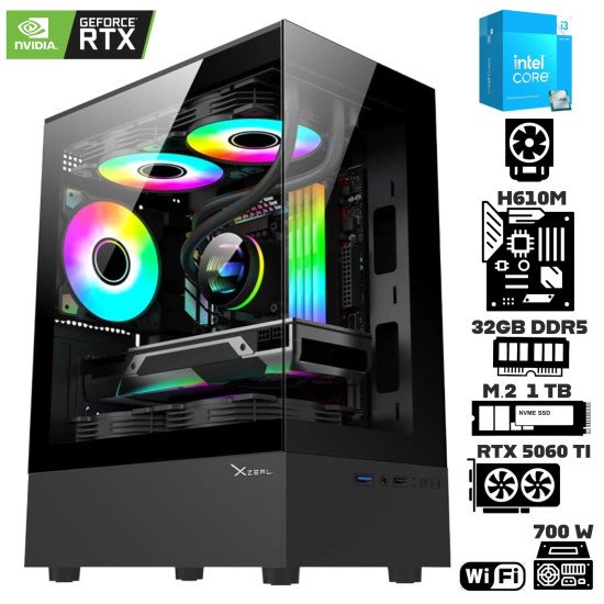Computadora Escritorio Intel Core i3 14100F + Ram 32Gb DDR5 + M.2 1Tb + Geforce RTX 5060 Ti + Wi-Fi