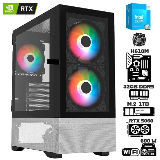 Computadora Escritorio Intel Core i3 14100F + Ram 32Gb DDR5 + M.2 1Tb + Geforce RTX 5060 + Wi-Fi