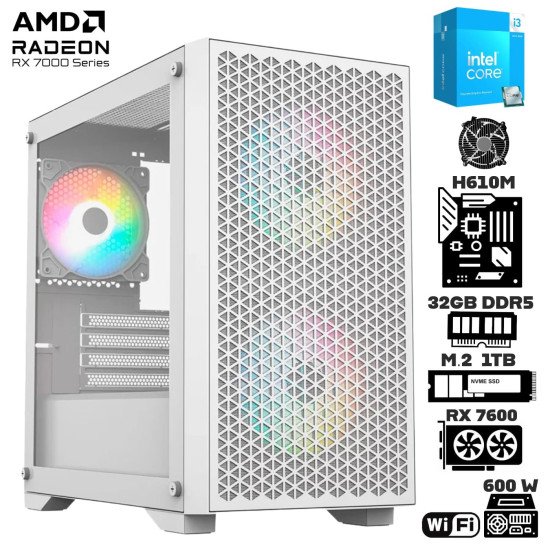 Computadora Escritorio Intel Core i3 14100F + Ram 32Gb DDR5 + M.2 1Tb + Radeon RX 7600 8Gb + Wi-Fi