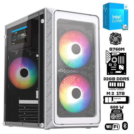 Computadora Escritorio Intel Core i3 14100 + Ram 32Gb DDR5 + M.2 1Tb + Wi-Fi  Bluetooth