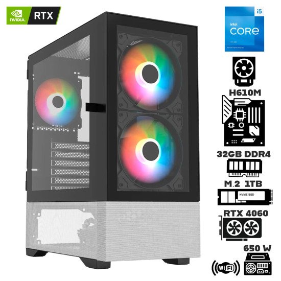 Computadora Escritorio Intel Core i5 13400F + Ram 32Gb + M.2 1Tb + RTX 4060 + Wi-Fi + Gabinete 3 Ventiladores RGB Computadora Escritorio Intel Core i5 13400F + Ram 32Gb + M.2 1Tb + RTX 4060 + Wi-Fi + Gabinete 3 Ventiladores RGB