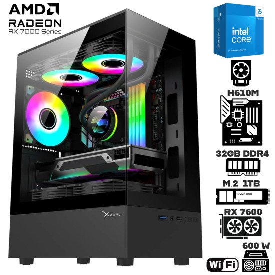 Computadora Escritorio Intel Core i5 14400 + Ram 16Gb DDR4 + M.2 1Tb + RX 7600 + Wi-Fi