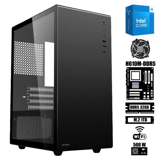 Computadora Escritorio Intel Core i5 14400 Ram 32Gb DDR5 M.2 1Tb Wi Fi Gabinete Slim Pro