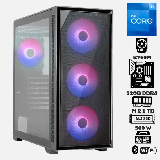 Computadora Escritorio Intel Core i7 12700 + Ram 32Gb DDR4 + M.2 1Tb + Wi-Fi & Bluetooth + Gabinete con Ventiladores