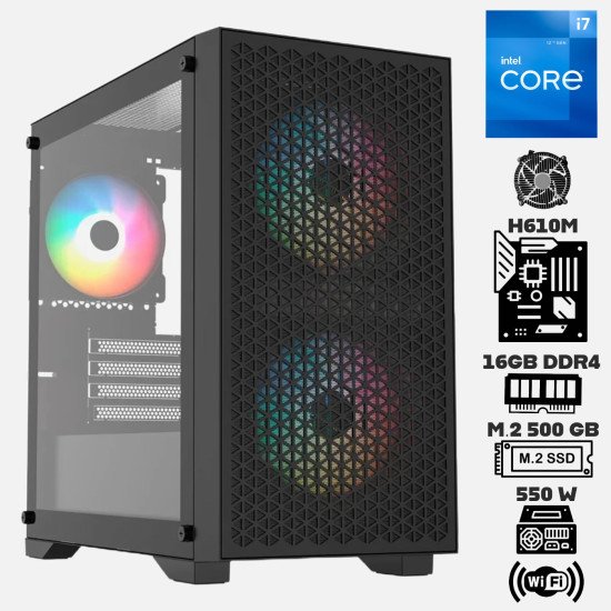 Computadora Escritorio Intel Core i7 12700 + Ram 16Gb DDR4 + M.2 500Gb + Wi-Fi + Gabinete con Ventiladores