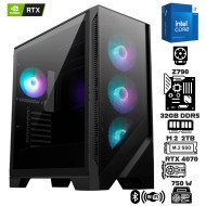 Computadora Escritorio Intel Core i7 14700F + Ram 32Gb DDR5 + M.2 2Tb + RTX 4070 + WI-FI & Bluetooth + Fuente Certificada 750W