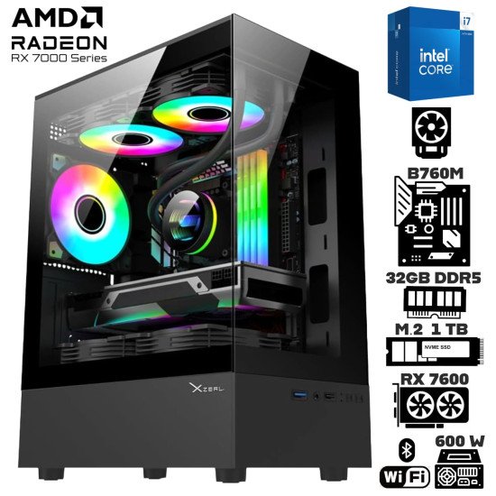 Computadora Escritorio Intel Core i7 14700F + Ram 32Gb DDR5 + M.2 1Tb + RX 7600 8GB + WI-FI + Bluetooth Computadora Escritorio Intel Core i7 14700F + Ram 32Gb DDR5 + M.2 1Tb + RX 7600 8GB + WI-FI + Bluetooth