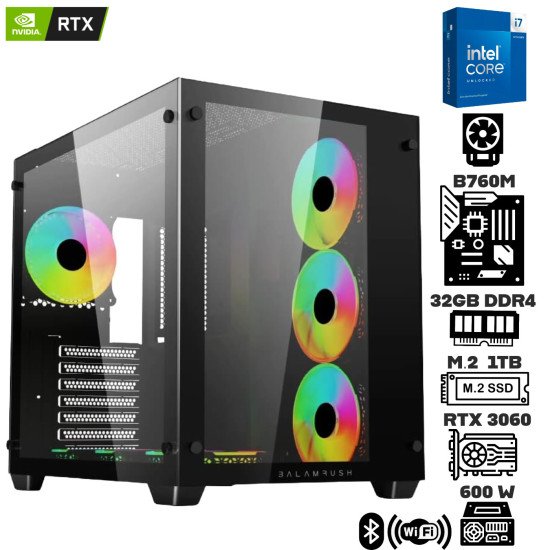 Computadora Escritorio Intel Core i7 14700KF + Ram 32Gb DDR4 + M.2 1Tb + RTX 3060 + Wi-Fi 6E & Bluetooth + Gabinete con Fuente Certificada