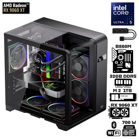 Computadora Escritorio Intel Ultra 5 250K Plus + Ram 32Gb DDR5 + M.2 1Tb + RX 9060 XT 16G + Wi-Fi Bluetooth