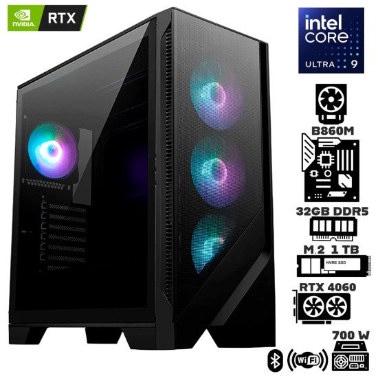 Computadora Escritorio Intel Ultra 9 285K + Ram 32Gb DDR5 + M.2 1Tb + RTX 4060 + Wi-Fi Bluetooth