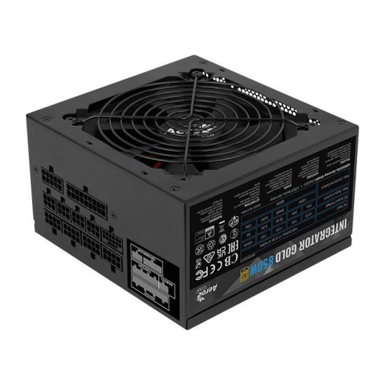 Fuente de Poder Aerocool Integrator 850 Watts, ATX 3.0, PCIe 5.0, Fully Modular, Certificada 80 Plus Gold