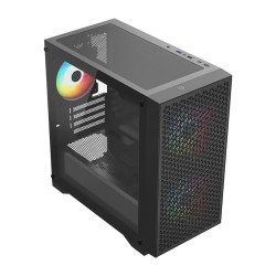 Gabinete Balam Rush Carbono Aircool 4000A Negro, Micro-ATX/Mini-ITX, Cristal Templado, USB Type-C, 3 Ventiladores ARGB, sin Fuente