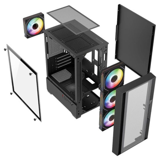 Gabinete Balam Rush Nitrox Edge Pro Aircool 4900C, Micro-ATX/Mini-ITX, Cristal Templado, USB 3.0, 4 Ventiladores RGB, sin Fuente