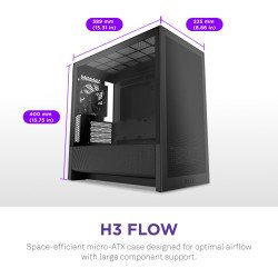 Gabinete NZXT H3 Flow Negro, Micro-ATX/Mini-ITX, Cristal Templado, USB 3.2, sin Fuente