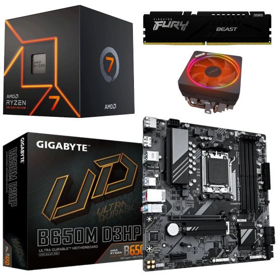Kit Actualización AMD Ryzen 7 7700 + Tarjeta Madre B650M + Memoria Ram 32Gb DDR5 Kit Actualización AMD Ryzen 7 7700 + Tarjeta Madre B650M + Memoria Ram 32Gb DDR5