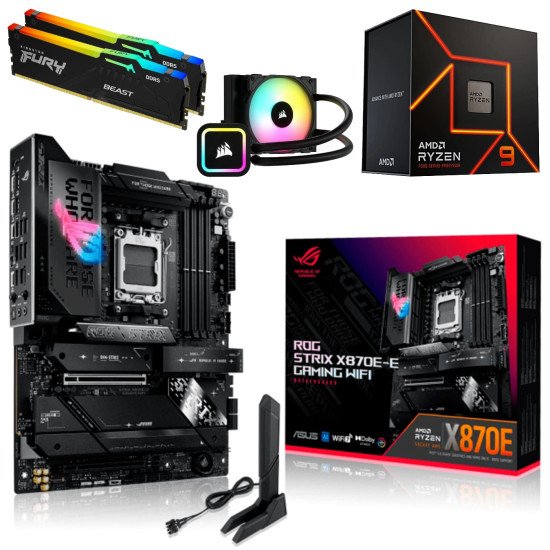 Kit Actualización AMD Ryzen 9 7950X + E. Liquido + ROG Strix B850-E Gaming WIFI + Ram Dual 64Gb DDR5 Kit Actualización AMD Ryzen 9 7950X + E. Liquido + ROG Strix B850-E Gaming WIFI + Ram Dual 64Gb DDR5