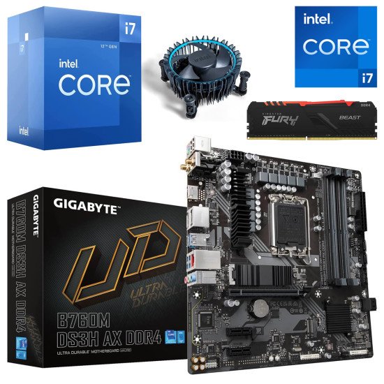 Kit Actualización Intel Core i7 12700 + Tarjeta Madre B760M AX (Wi-Fi) + Ram 32Gb DDR4