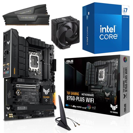 Kit Actualización Intel Core i7 14700 + Disipador + Tarjeta Madre TUF B760-Plus WIFI + Ram Dual 32Gb DDR5