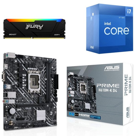 Kit Actualización Intel Core i7 12700 + Tarjeta Madre H610M + Ram 16Gb DDR4 Kit Actualización Intel Core i7 12700 + Tarjeta Madre H610M + Ram 16Gb DDR4